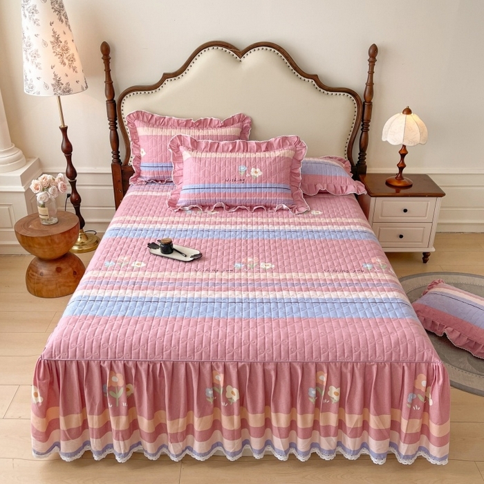 91家纺网 家纺一手货源 找家纺 （总）缦彩 2025新款全棉加厚夹棉磨毛纯棉床裙套件公主风印花防滑床罩四件套-夹棉款