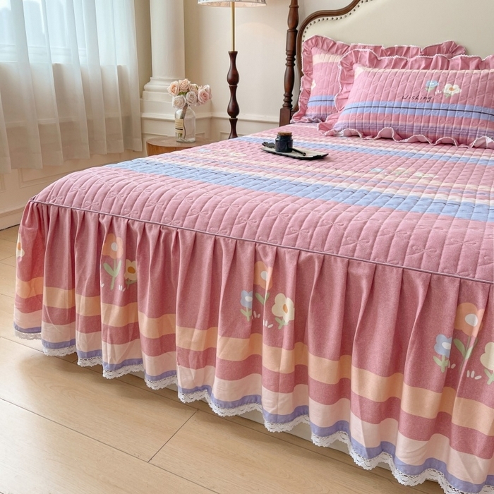 91家纺网 家纺一手货源 找家纺 （总）缦彩 2025新款全棉加厚夹棉磨毛纯棉床裙套件公主风印花防滑床罩四件套-夹棉款