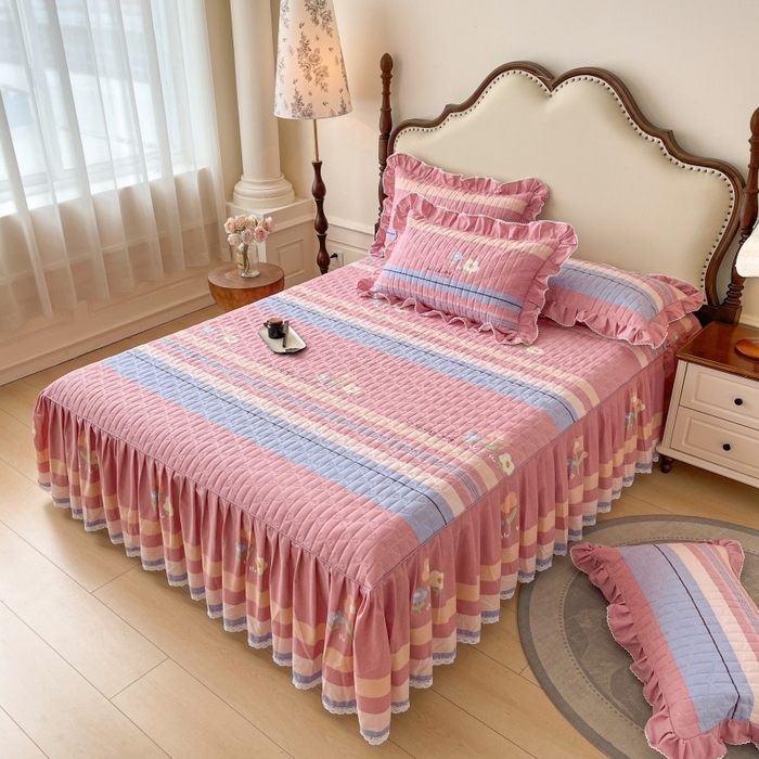 91家纺网 家纺一手货源 找家纺 （总）缦彩 2025新款全棉加厚夹棉磨毛纯棉床裙套件公主风印花防滑床罩四件套-夹棉款