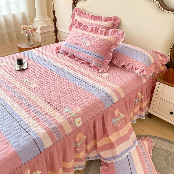 91家纺网 家纺一手货源 找家纺 （总）缦彩 2025新款全棉加厚夹棉磨毛纯棉床裙套件公主风印花防滑床罩四件套-夹棉款