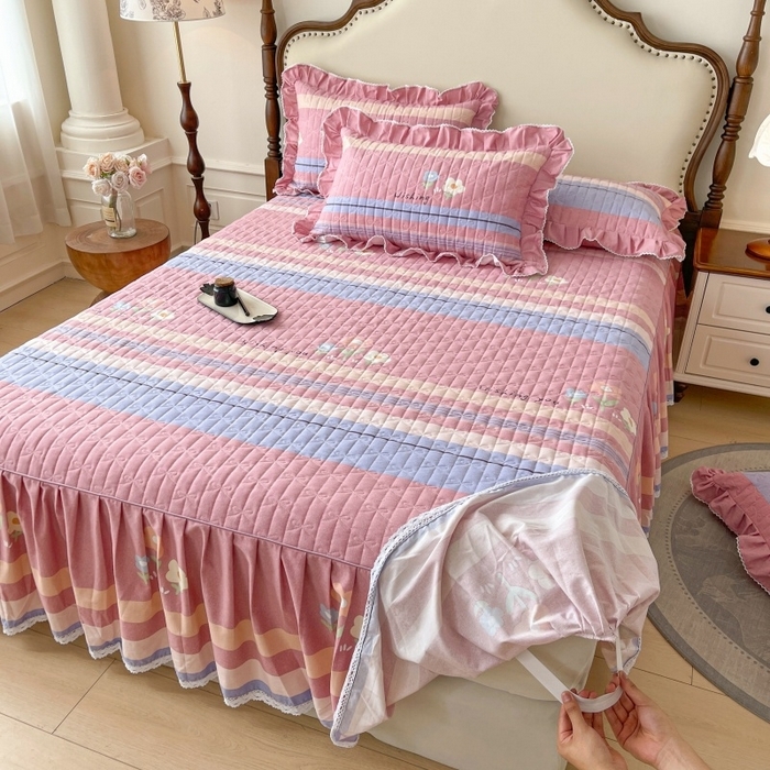 91家纺网 家纺一手货源 找家纺 （总）缦彩 2025新款全棉加厚夹棉磨毛纯棉床裙套件公主风印花防滑床罩四件套-夹棉款