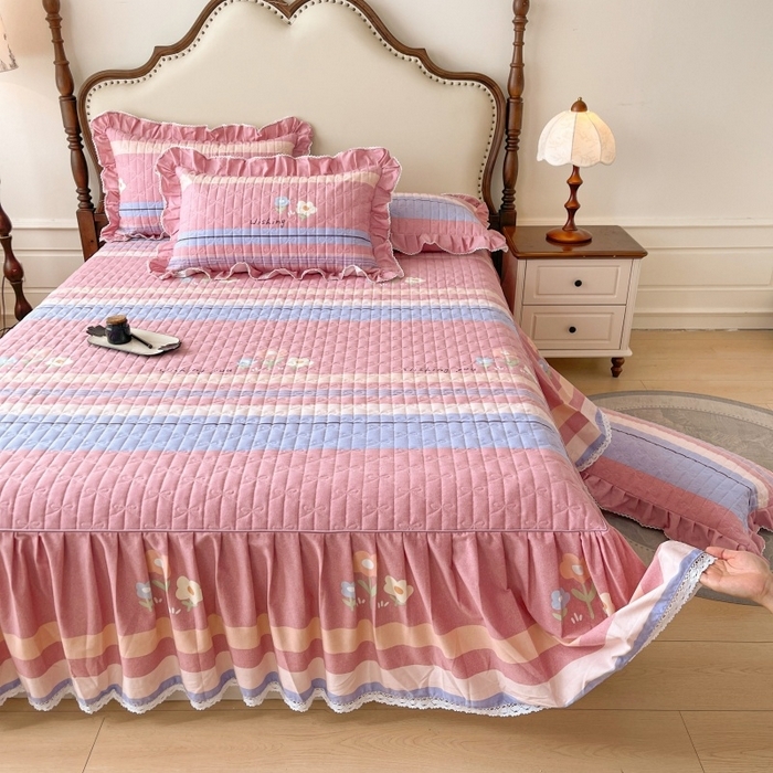 91家纺网 家纺一手货源 找家纺 （总）缦彩 2025新款全棉加厚夹棉磨毛纯棉床裙套件公主风印花防滑床罩四件套-夹棉款