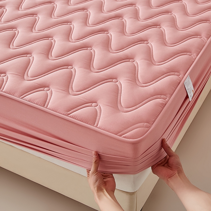 91家纺网 家纺一手货源 找家纺 盛眠家纺 2025新款水洗棉夹棉床笠-云汐 红色