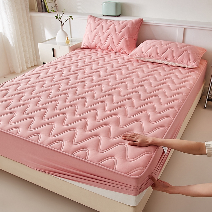 91家纺网 家纺一手货源 找家纺 盛眠家纺 2025新款水洗棉夹棉床笠-云汐 红色