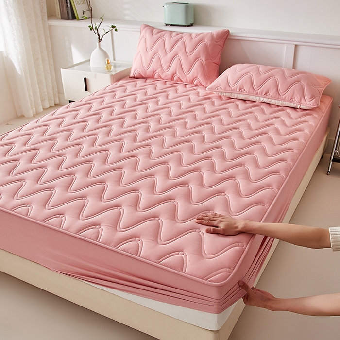 盛眠家纺 2025新款水洗棉夹棉床笠-云汐 红色