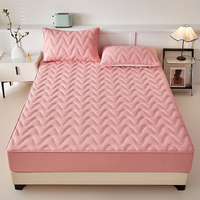 91家纺网 家纺一手货源 找家纺 盛眠家纺 2025新款水洗棉夹棉床笠-云汐 红色