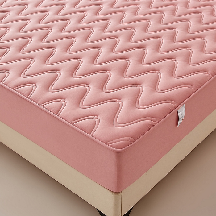 91家纺网 家纺一手货源 找家纺 盛眠家纺 2025新款水洗棉夹棉床笠-云汐 红色