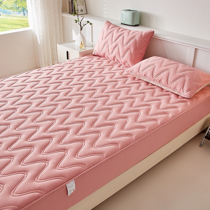 91家纺网 家纺一手货源 找家纺 盛眠家纺 2025新款水洗棉夹棉床笠-云汐 红色