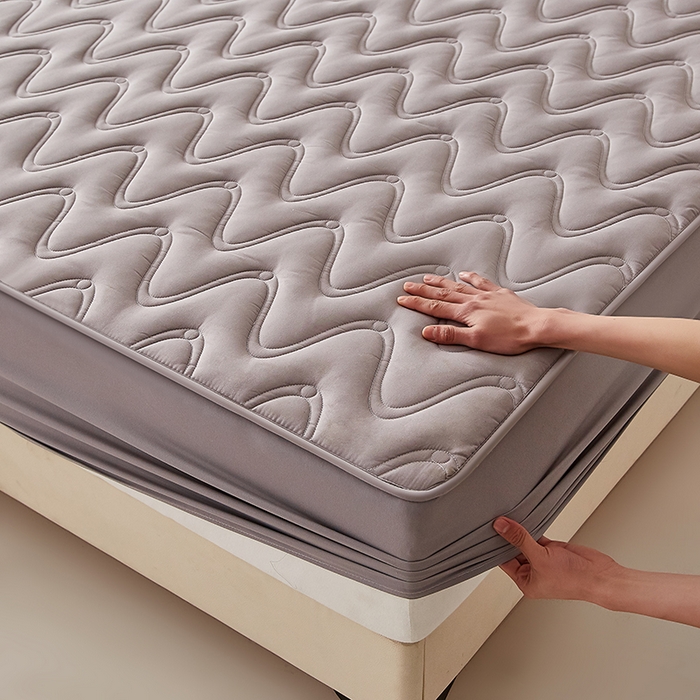 91家纺网 家纺一手货源 找家纺 盛眠家纺 2025新款水洗棉夹棉床笠-云汐 灰色