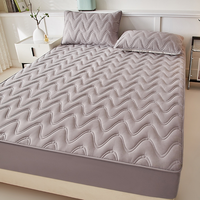 91家纺网 家纺一手货源 找家纺 盛眠家纺 2025新款水洗棉夹棉床笠-云汐 灰色