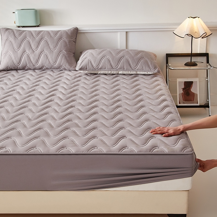 91家纺网 家纺一手货源 找家纺 盛眠家纺 2025新款水洗棉夹棉床笠-云汐 灰色