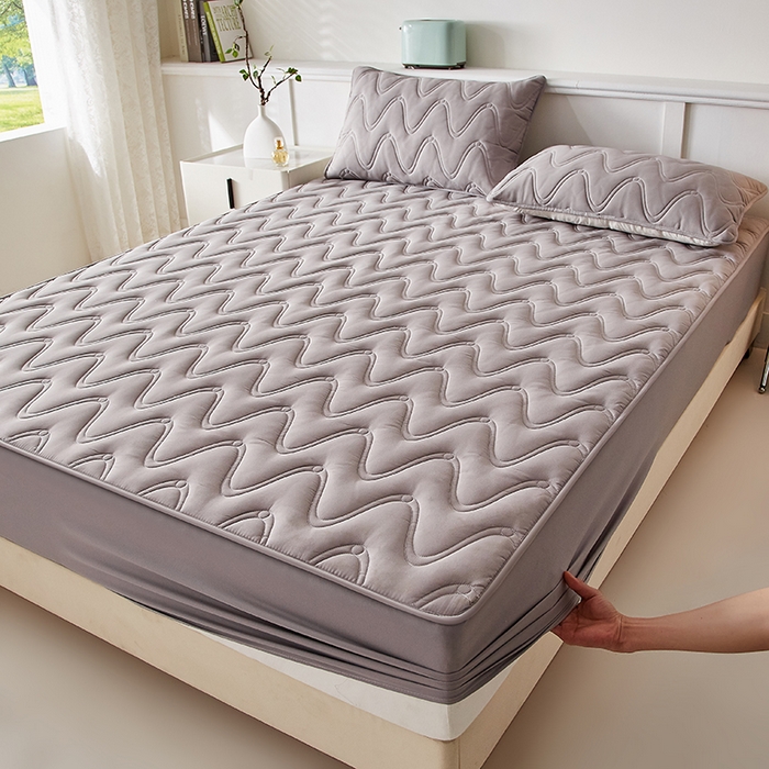 91家纺网 家纺一手货源 找家纺 盛眠家纺 2025新款水洗棉夹棉床笠-云汐 灰色