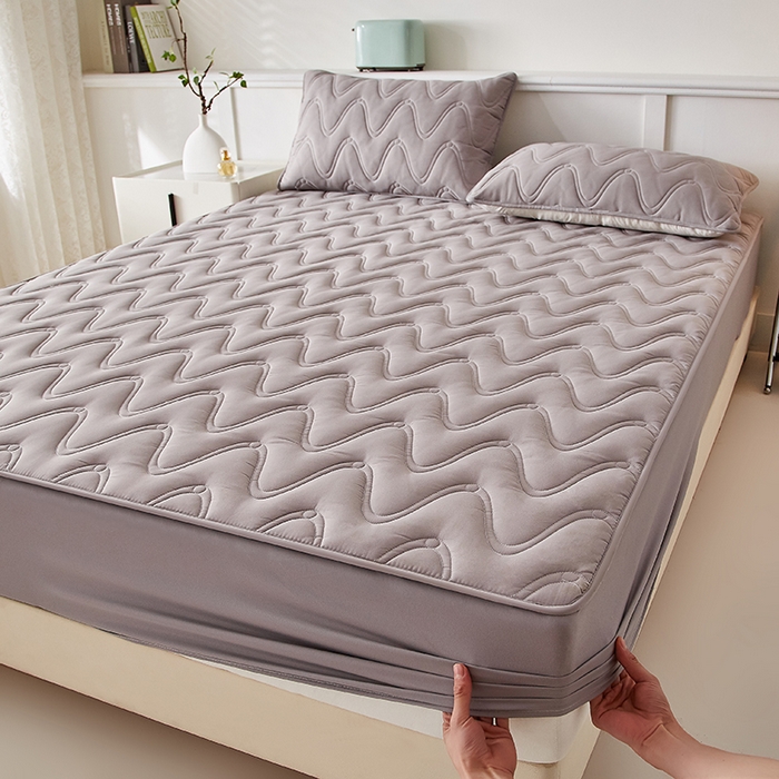 91家纺网 家纺一手货源 找家纺 盛眠家纺 2025新款水洗棉夹棉床笠-云汐 灰色