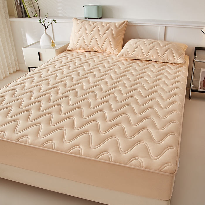 91家纺网 家纺一手货源 找家纺 盛眠家纺 2025新款水洗棉夹棉床笠-云汐 卡其