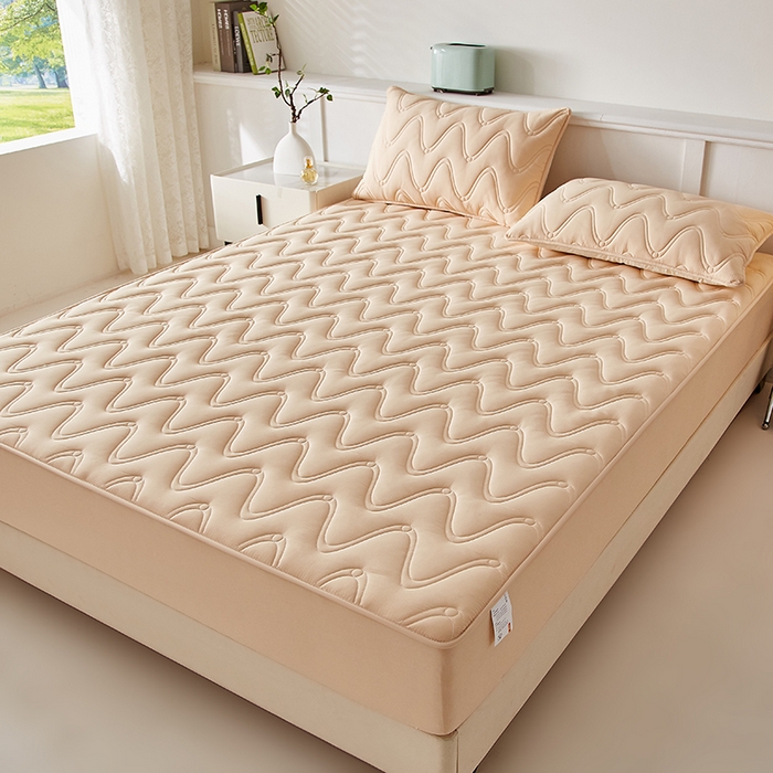 91家纺网 家纺一手货源 找家纺 盛眠家纺 2025新款水洗棉夹棉床笠-云汐 卡其