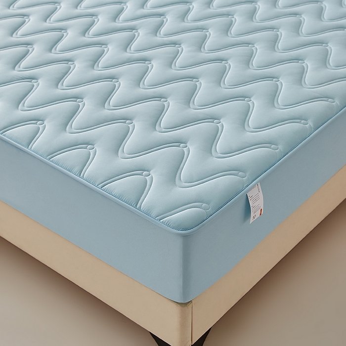 91家纺网 家纺一手货源 找家纺 盛眠家纺 2025新款水洗棉夹棉床笠-云汐 蓝色