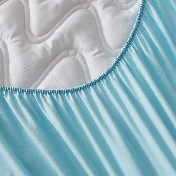 91家纺网 家纺一手货源 找家纺 盛眠家纺 2025新款水洗棉夹棉床笠-云汐 蓝色