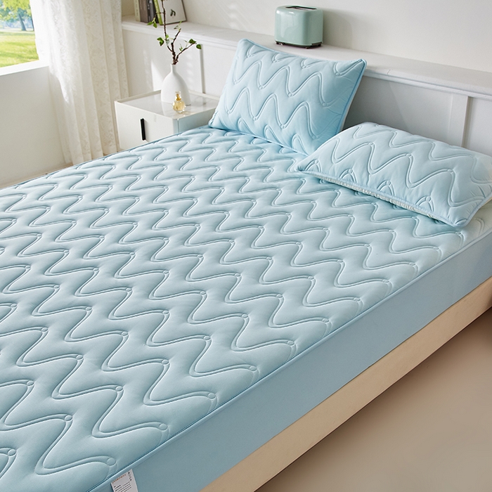 91家纺网 家纺一手货源 找家纺 盛眠家纺 2025新款水洗棉夹棉床笠-云汐 蓝色