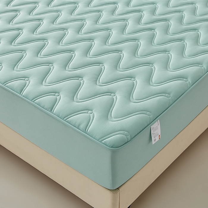 91家纺网 家纺一手货源 找家纺 盛眠家纺 2025新款水洗棉夹棉床笠-云汐 绿色