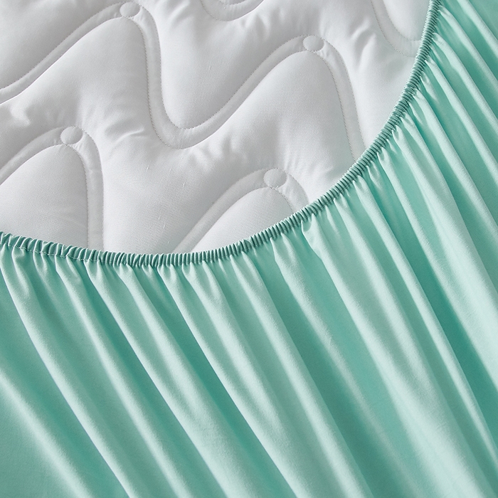 91家纺网 家纺一手货源 找家纺 盛眠家纺 2025新款水洗棉夹棉床笠-云汐 绿色