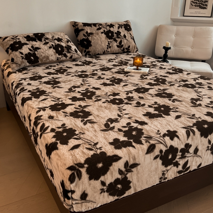 91家纺网 家纺一手货源 找家纺 子曰 2025新款加厚美拉德兔绒床笠 美拉德-花语