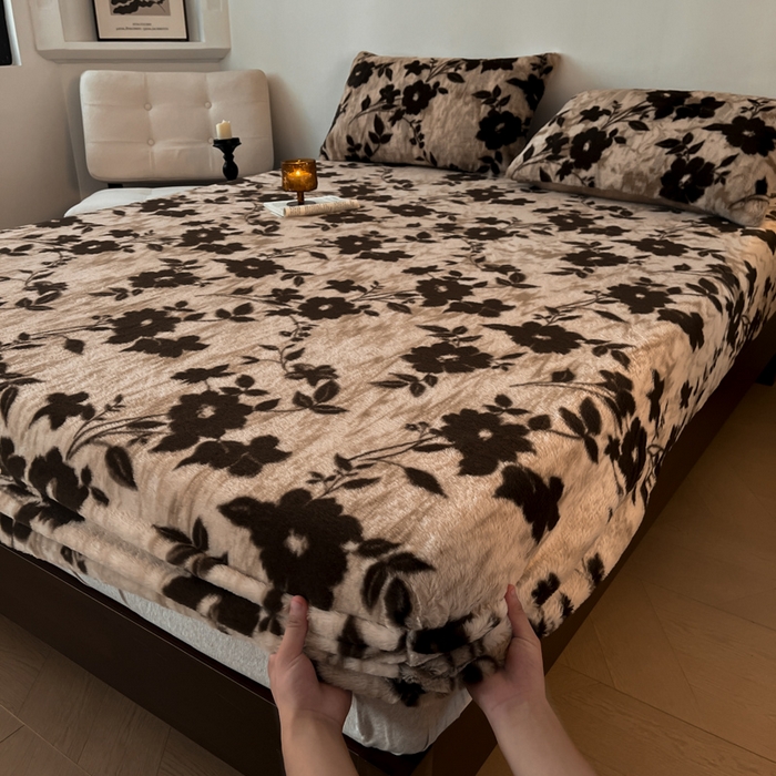 91家纺网 家纺一手货源 找家纺 子曰 2025新款加厚美拉德兔绒床笠 美拉德-花语