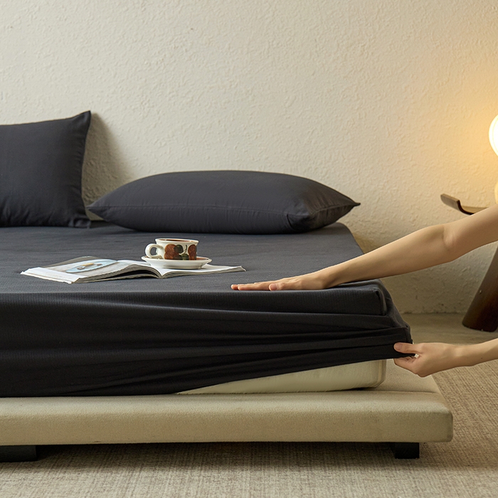 91家纺网 家纺一手货源 找家纺 千朵森 2025新款全棉纯棉提花磨毛床笠单品床笠单件单床笠 线语—暗夜黑