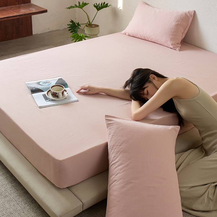 千朵森 2025新款全棉纯棉提花磨毛床笠单品床笠单件单床笠 线语—豆沙粉