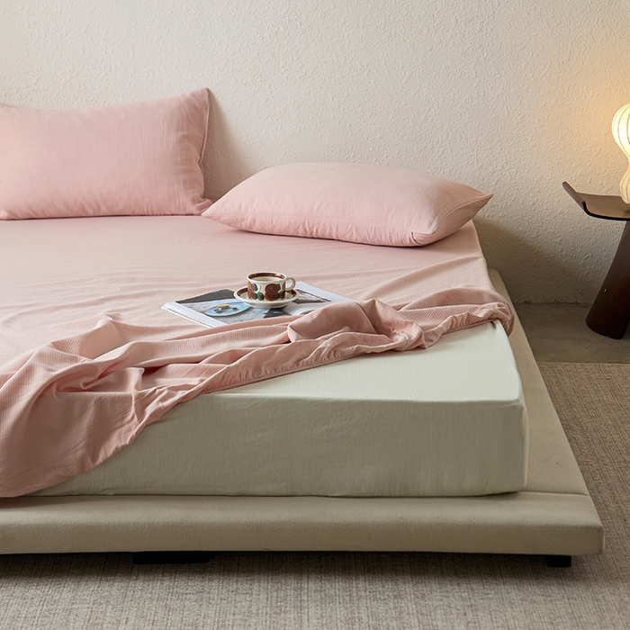 91家纺网 家纺一手货源 找家纺 千朵森 2025新款全棉纯棉提花磨毛床笠单品床笠单件单床笠 线语—豆沙粉