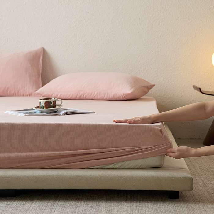 91家纺网 家纺一手货源 找家纺 千朵森 2025新款全棉纯棉提花磨毛床笠单品床笠单件单床笠 线语—豆沙粉