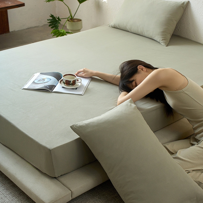 千朵森 2025新款全棉纯棉提花磨毛床笠单品床笠单件单床笠 线语—海沫绿