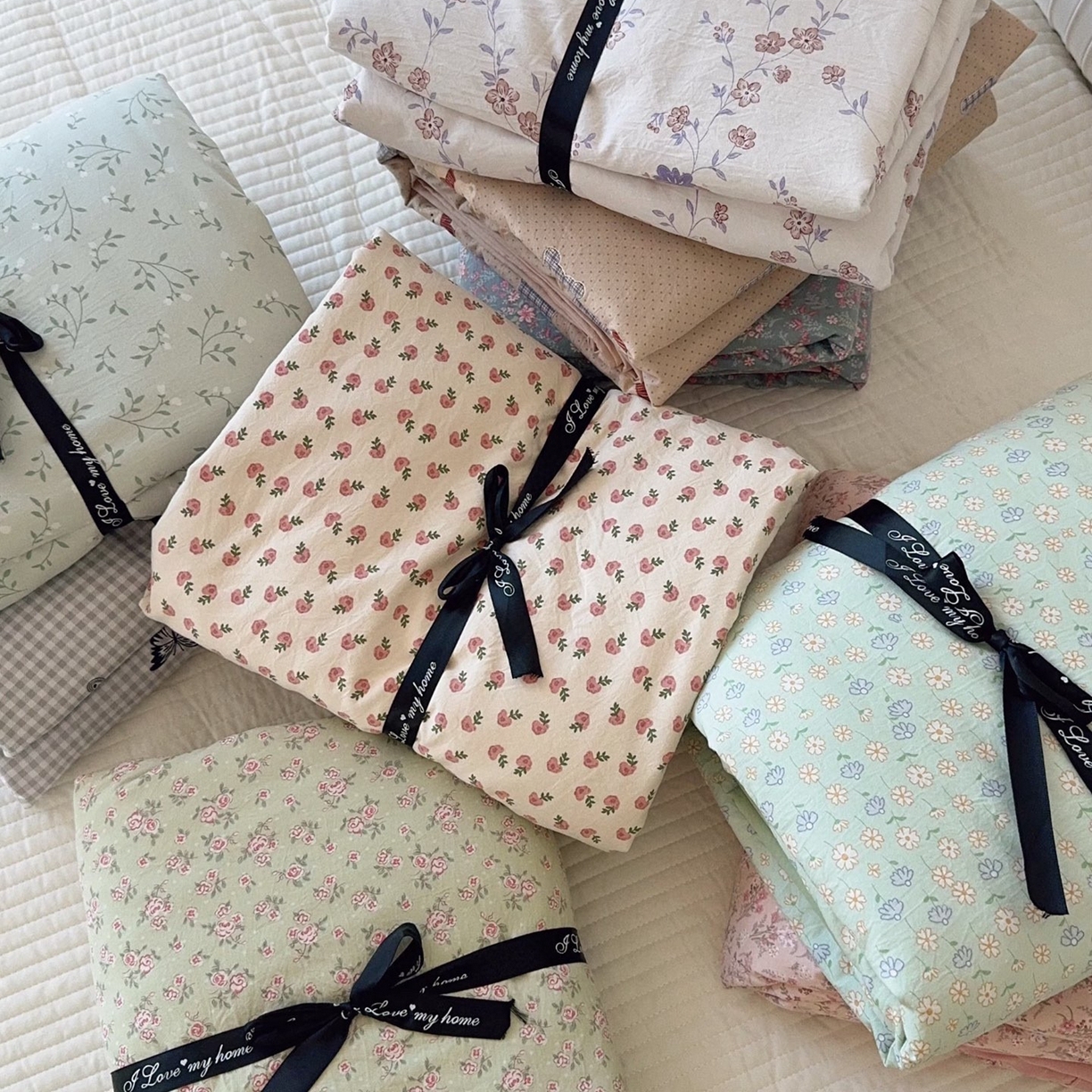 91家纺网 家纺一手货源 找家纺 （总）兜米家居 2025新款古法水洗棉印花小清新四件套