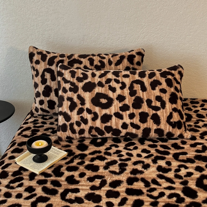 91家纺网 家纺一手货源 找家纺 子曰 2025新款加厚美拉德兔绒床笠 美拉德-豹纹咖