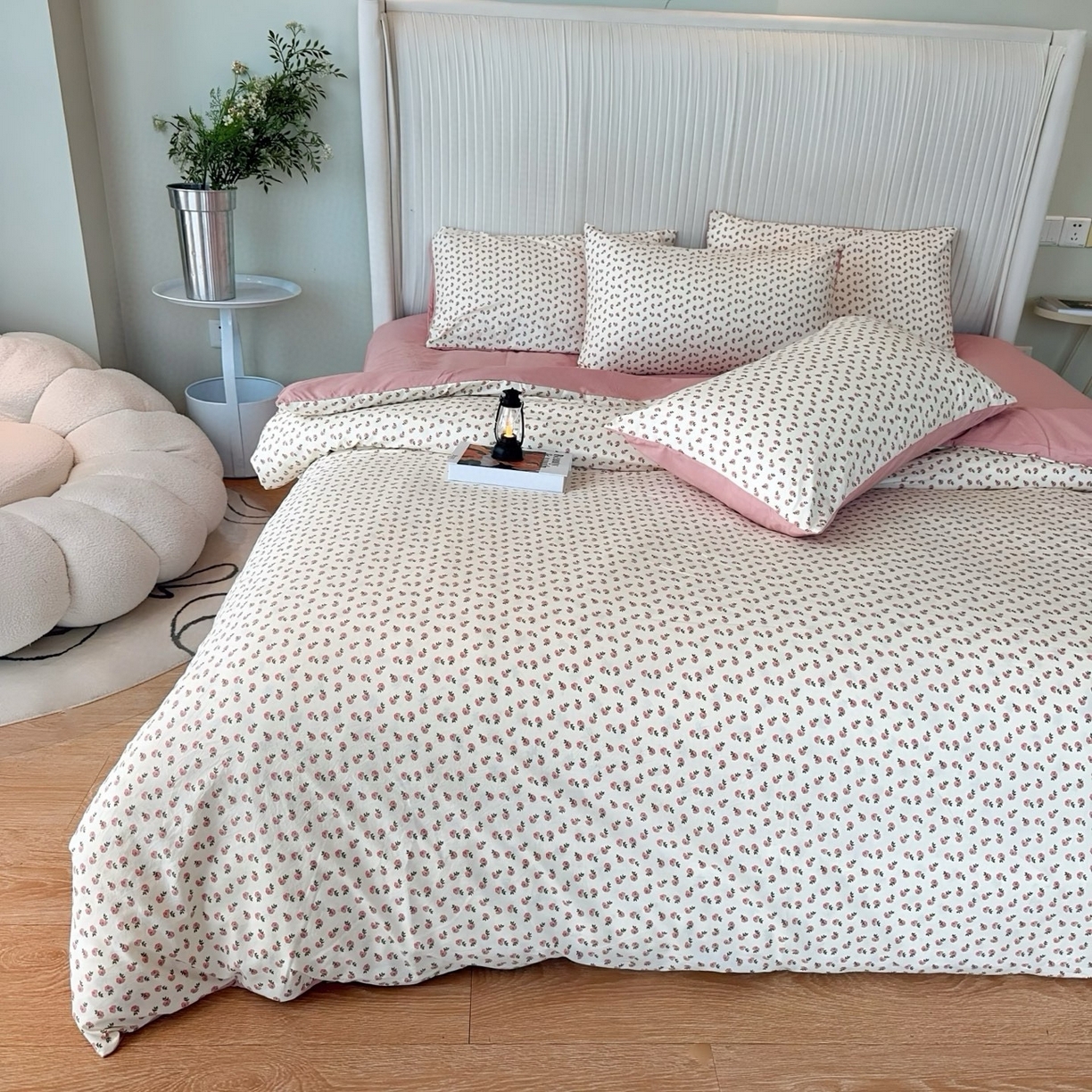 91家纺网 家纺一手货源 找家纺 兜米家居 2025新款古法水洗棉印花小清新四件套 花蕾