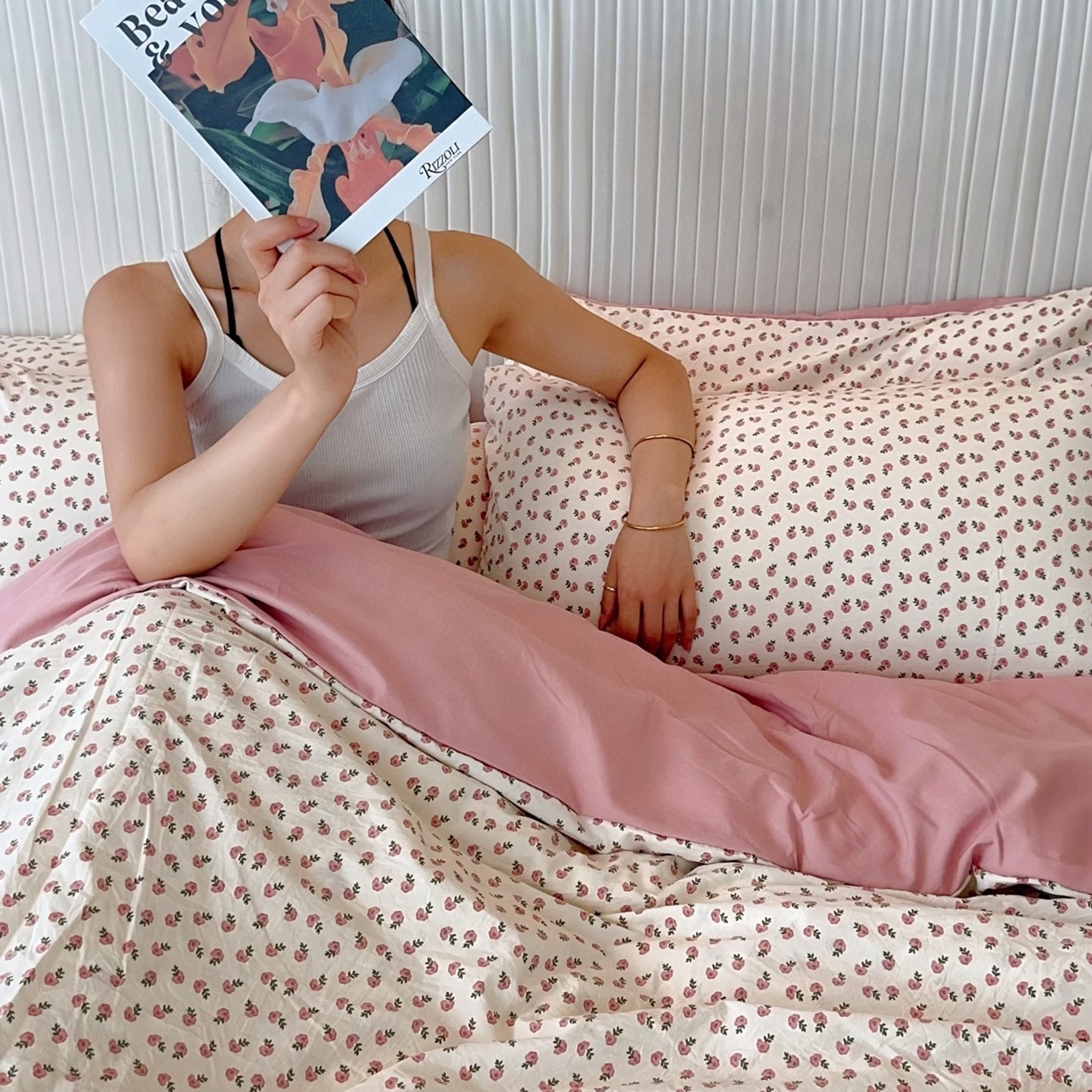 91家纺网 家纺一手货源 找家纺 兜米家居 2025新款古法水洗棉印花小清新四件套 花蕾