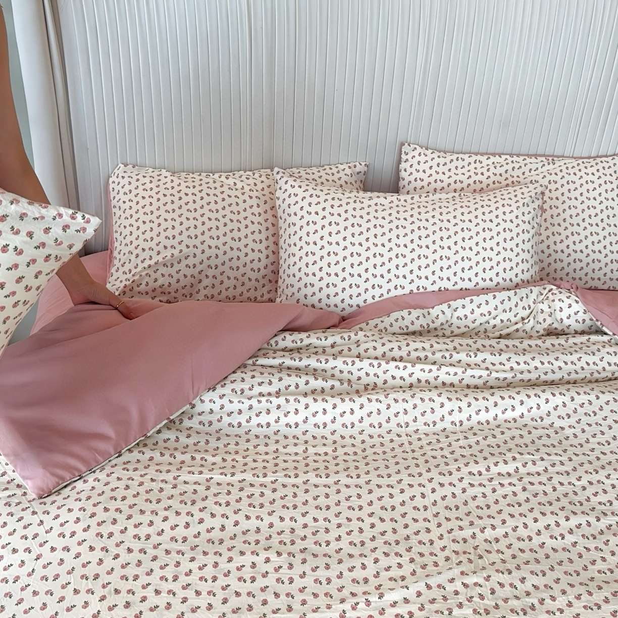 91家纺网 家纺一手货源 找家纺 兜米家居 2025新款古法水洗棉印花小清新四件套 花蕾