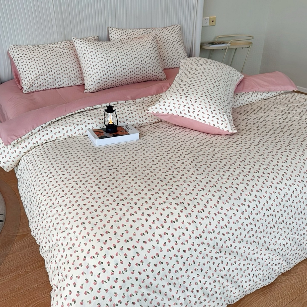 91家纺网 家纺一手货源 找家纺 兜米家居 2025新款古法水洗棉印花小清新四件套 花蕾