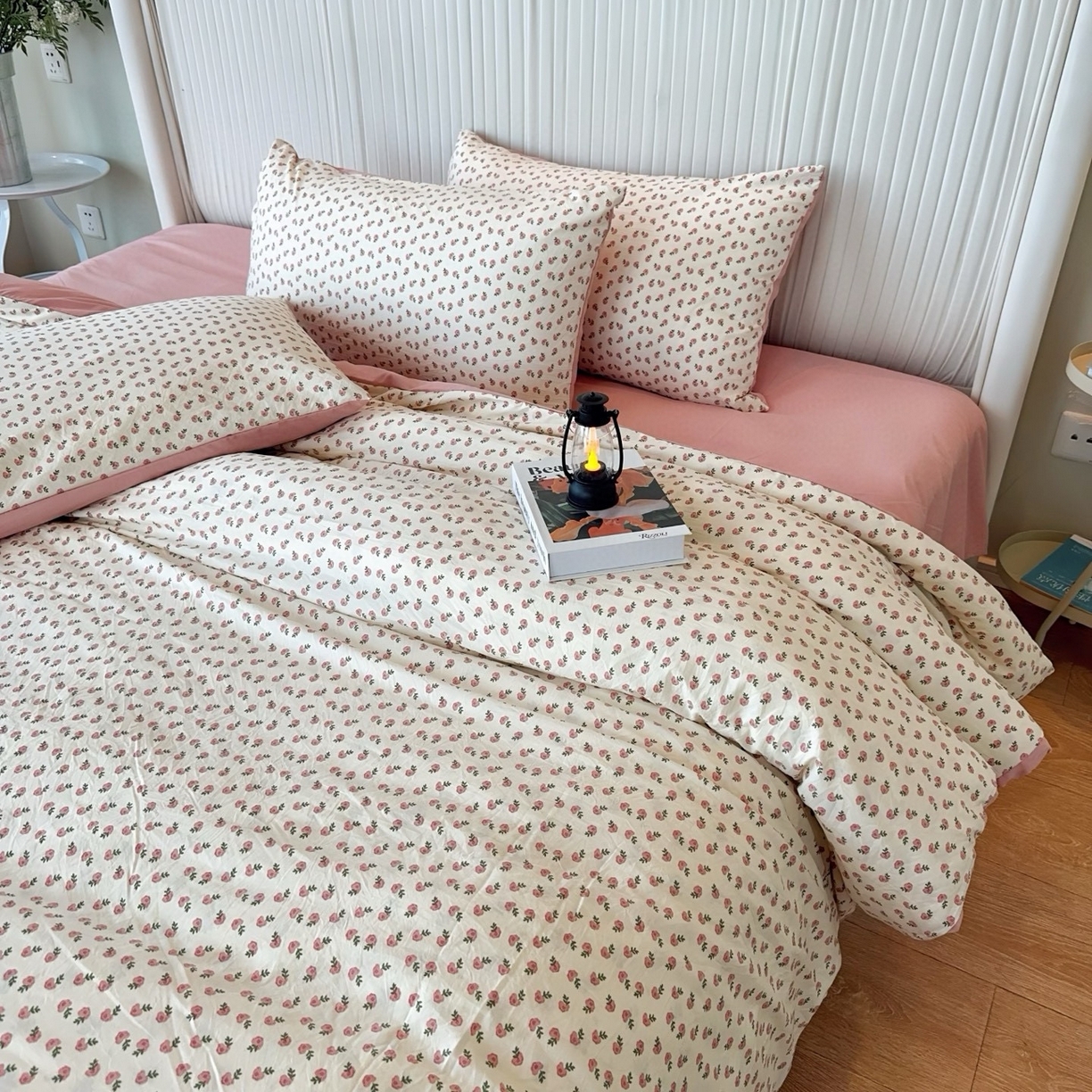 91家纺网 家纺一手货源 找家纺 兜米家居 2025新款古法水洗棉印花小清新四件套 花蕾