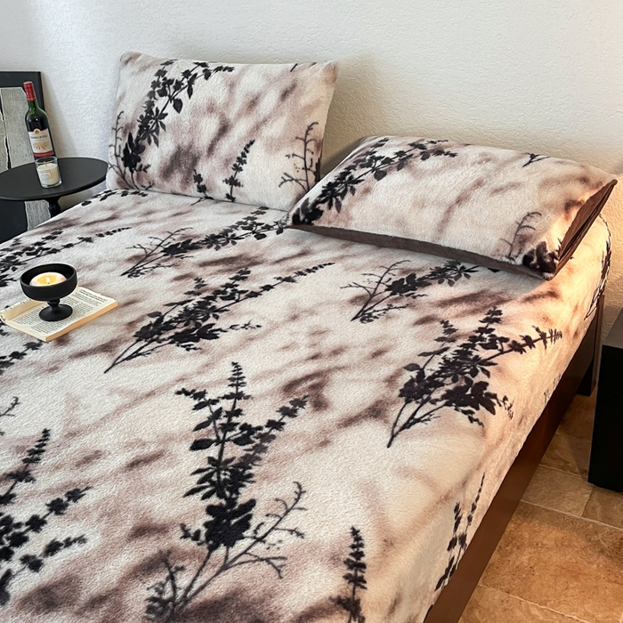 91家纺网 家纺一手货源 找家纺 子曰 2025新款加厚美拉德兔绒床笠 美拉德-风情