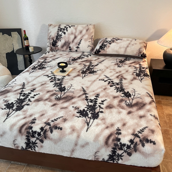 91家纺网 家纺一手货源 找家纺 子曰 2025新款加厚美拉德兔绒床笠 美拉德-风情