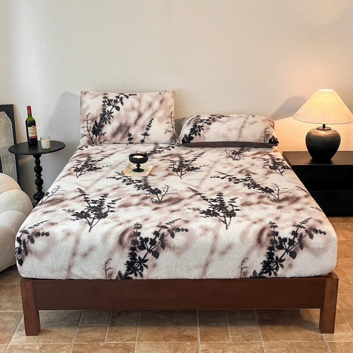 91家纺网 家纺一手货源 找家纺 子曰 2025新款加厚美拉德兔绒床笠 美拉德-风情