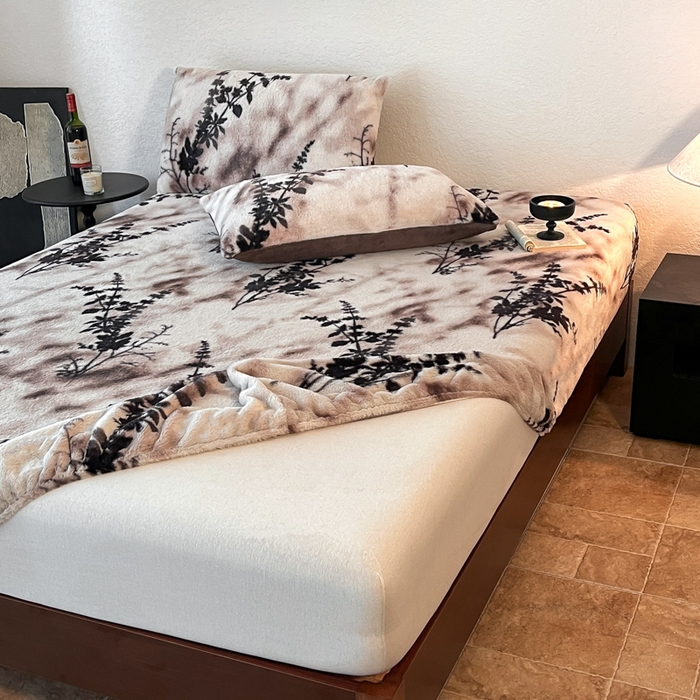 91家纺网 家纺一手货源 找家纺 子曰 2025新款加厚美拉德兔绒床笠 美拉德-风情