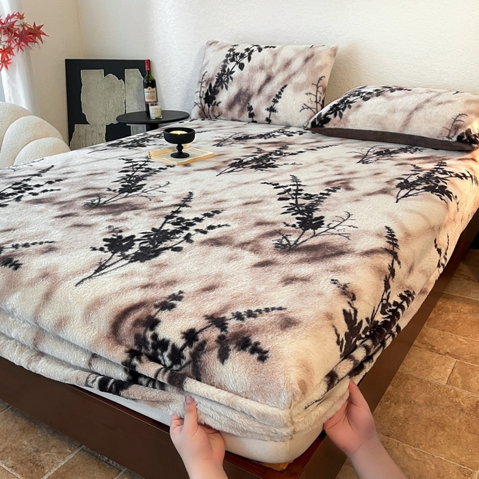 91家纺网 家纺一手货源 找家纺 子曰 2025新款加厚美拉德兔绒床笠 美拉德-风情