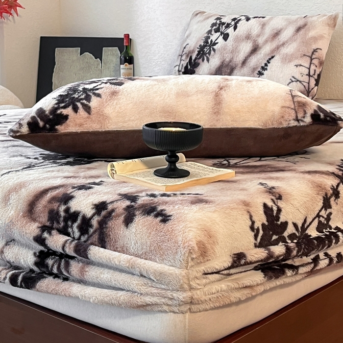 91家纺网 家纺一手货源 找家纺 子曰 2025新款加厚美拉德兔绒床笠 美拉德-风情