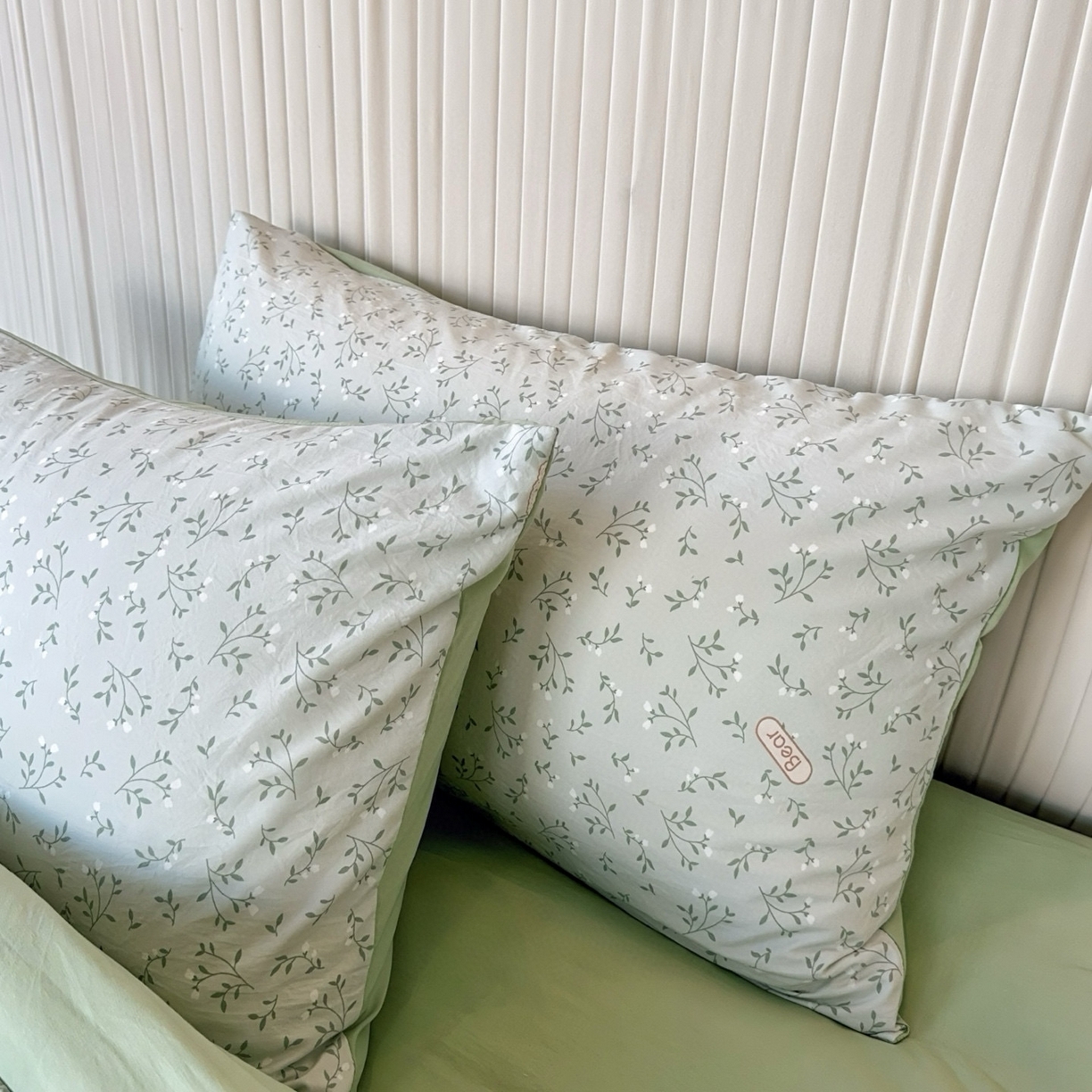 91家纺网 家纺一手货源 找家纺 兜米家居 2025新款古法水洗棉印花小清新四件套 绿叶小熊