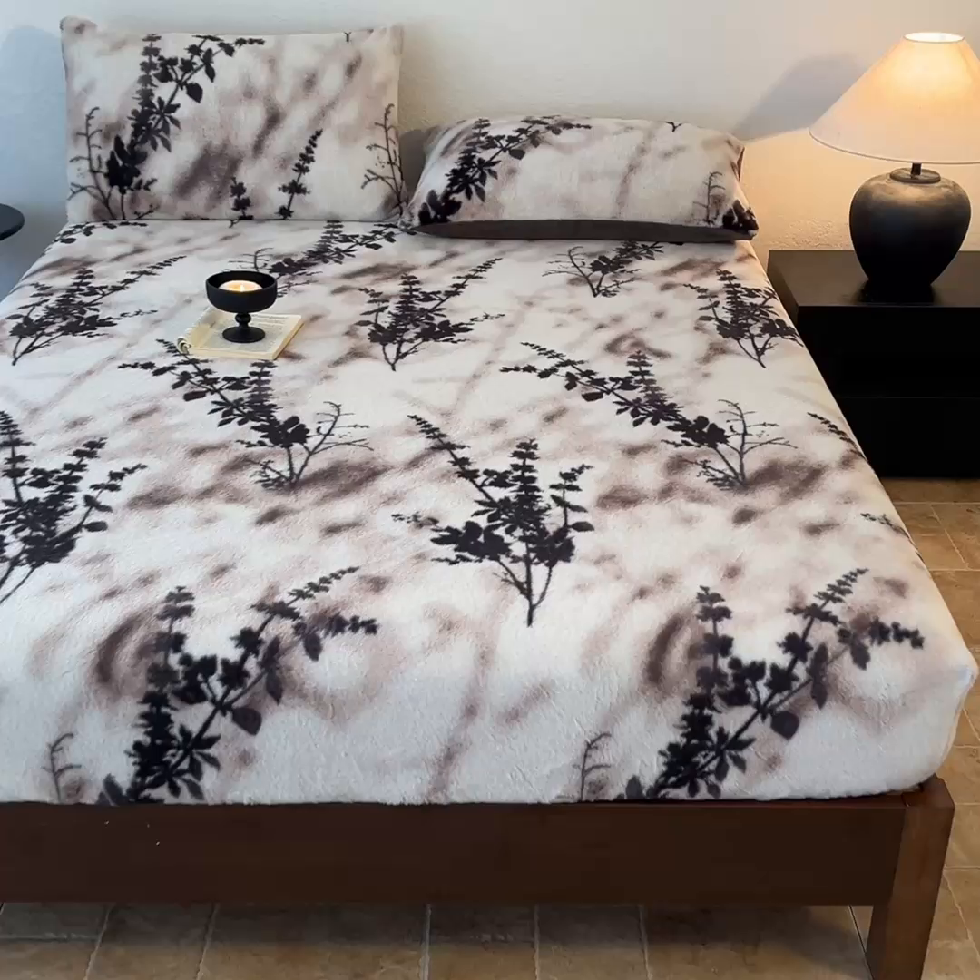 91家纺网 家纺一手货源 找家纺 子曰 2025新款加厚美拉德兔绒床笠 美拉德-风情