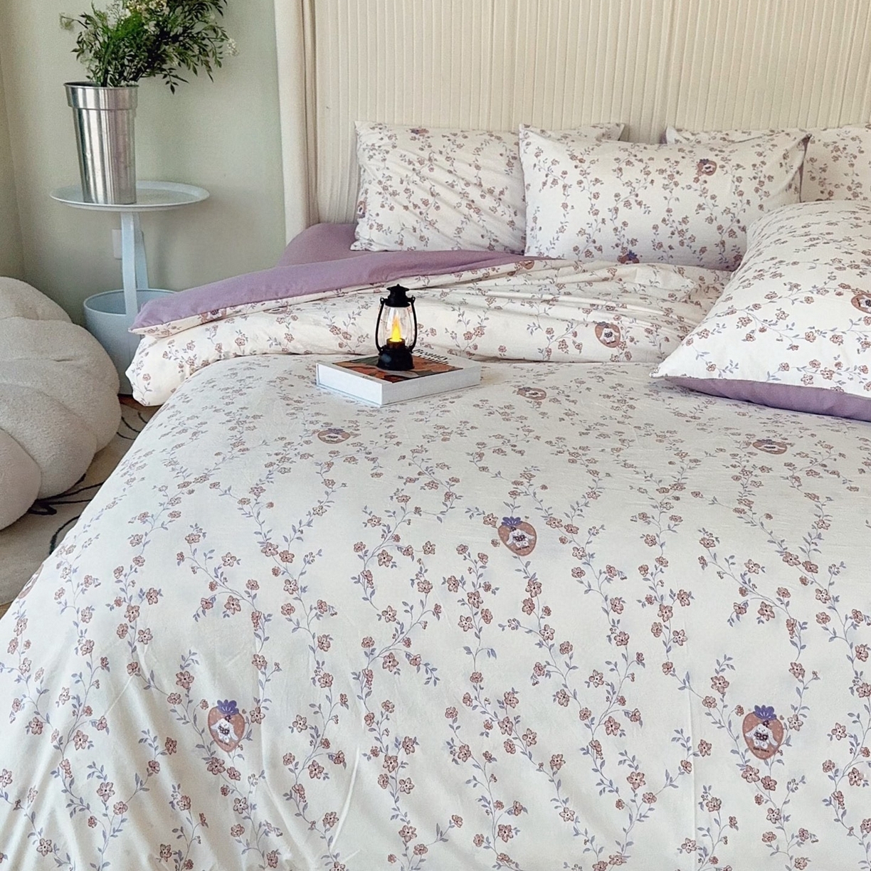 91家纺网 家纺一手货源 找家纺 兜米家居 2025新款古法水洗棉印花小清新四件套 唯美紫