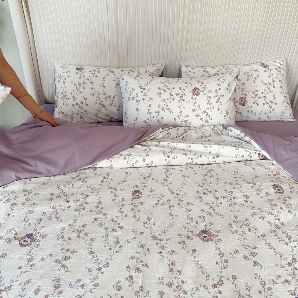 91家纺网 家纺一手货源 找家纺 兜米家居 2025新款古法水洗棉印花小清新四件套 唯美紫