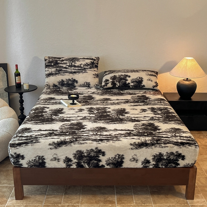 子曰 2025新款加厚美拉德兔绒床笠 美拉德-赫本