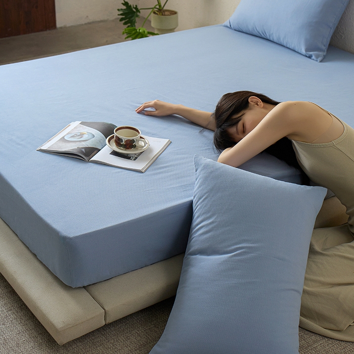 千朵森 2025新款全棉纯棉提花磨毛床笠单品床笠单件单床笠 线语—雾霾蓝